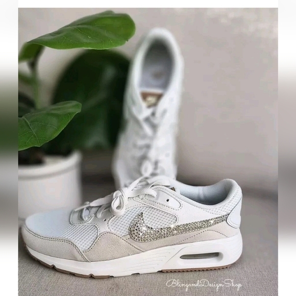 Bling Nike Air Max SC White Sneakers Custom with Crystals Rhinestones Women's - Picture 3 of 8
